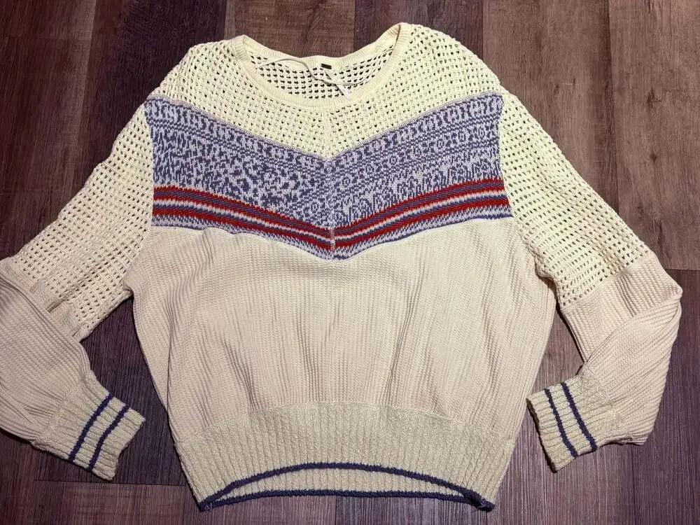 Free People Geo Party Pullover Ivory Geometric Knit Sweater